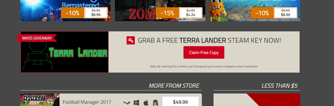 Забрать бесплатно ключ Steam к Terra Lander